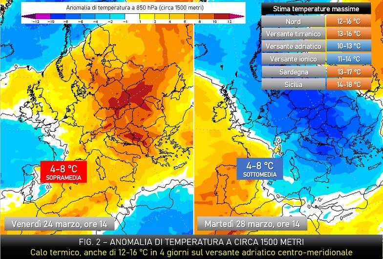 Anomalie temperatura 24-28 marzo 2023