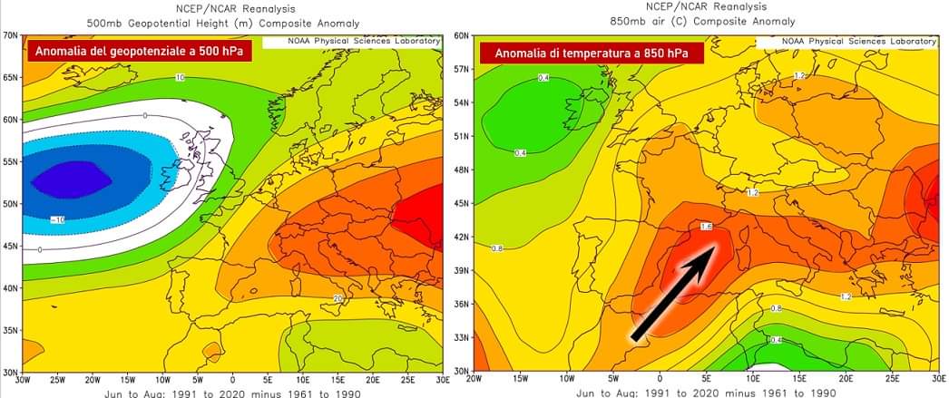 Anomalie geopotenziali e temperature