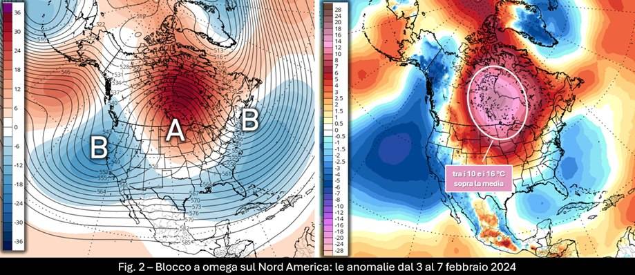 Anomalie e blocco omega nord america 3-7 febbraio 2024