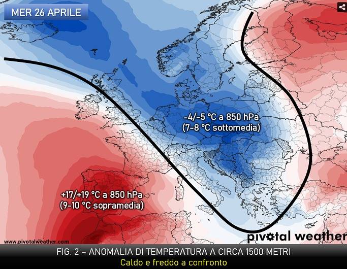 Anomalie temperatura 26 aprile 2023