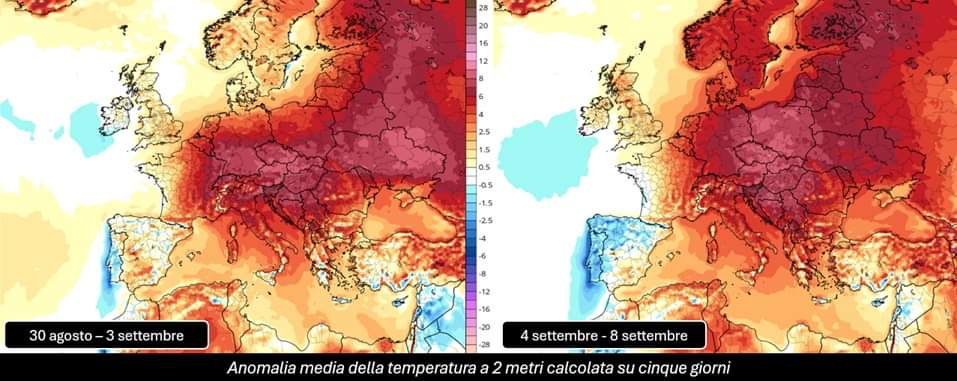 Anomalie della temperatura fino all'8 settembre 