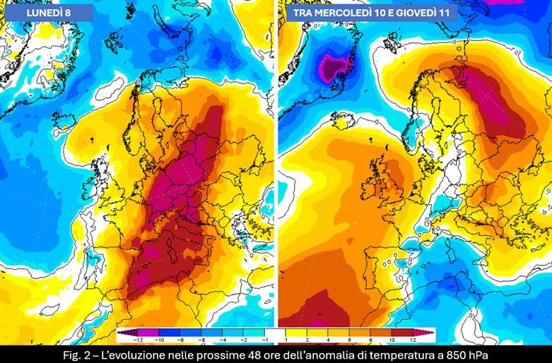 Anomalie temperature fino a mercoledì sera