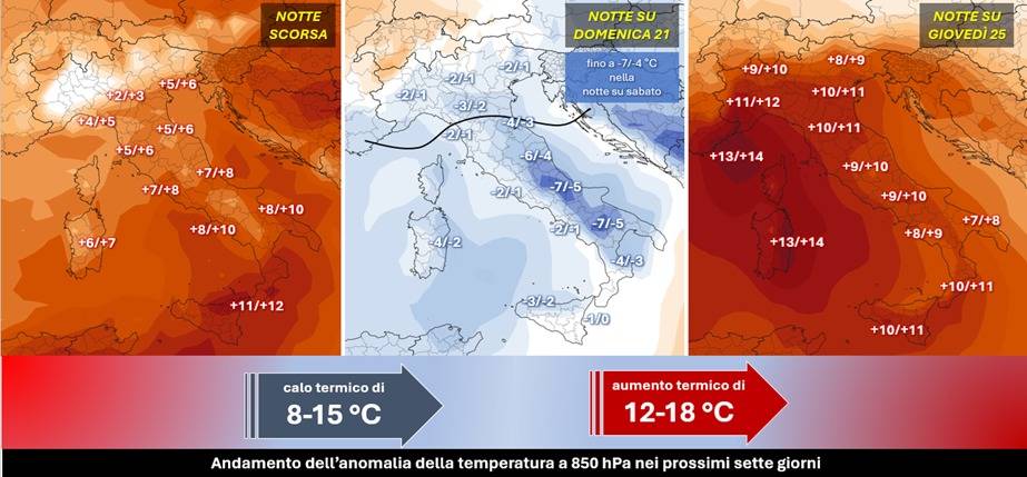 Anomalie di temperatura per la prossima settimana