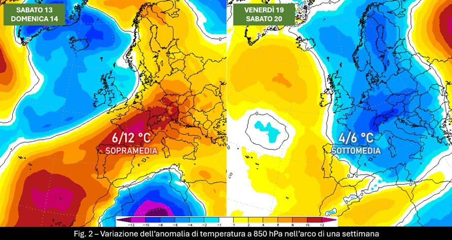 Anomalie temperature in una settimana