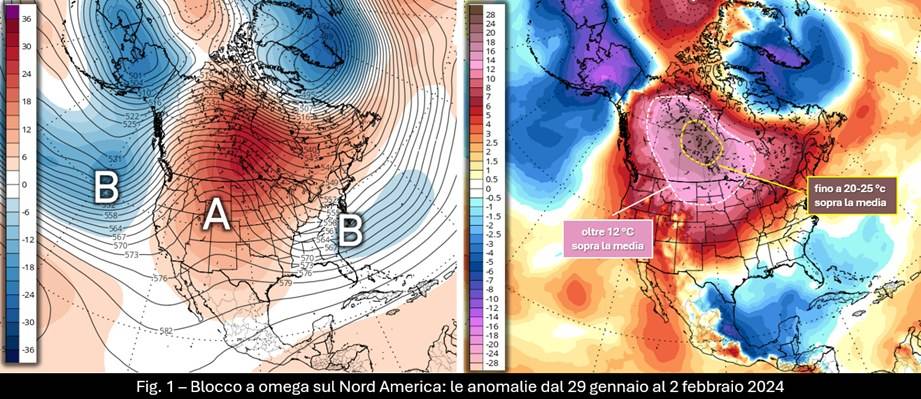 Blocco a omega e anomalie nord america dal 29 gennaio 2024