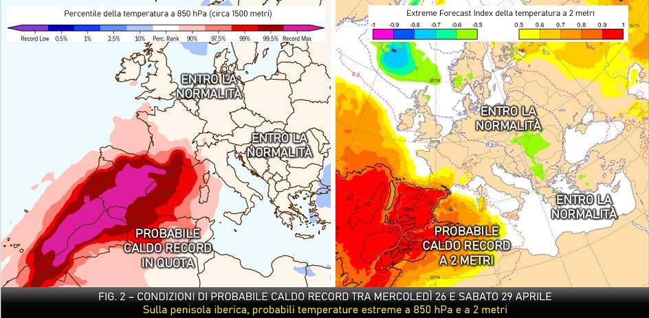 Caldo record atteso per la penisola iberica il 26-29 aprile 2023