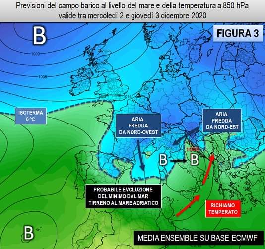 La previsione del campo barico per il 2-3 dicembre 2020