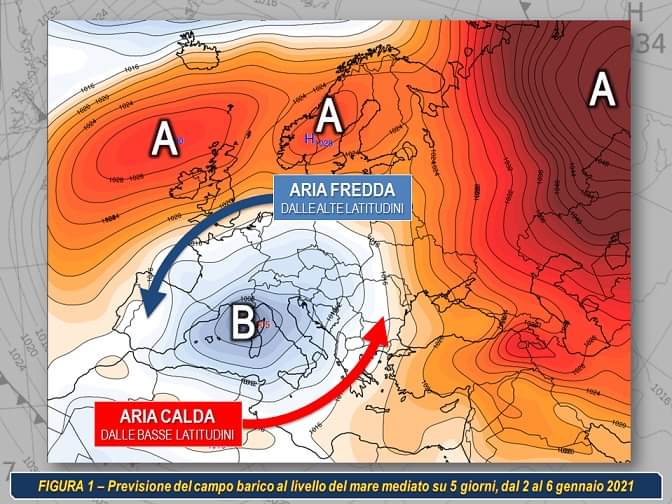 Campo barico medio previsto tra il 2 e il 6 Gennaio 2021