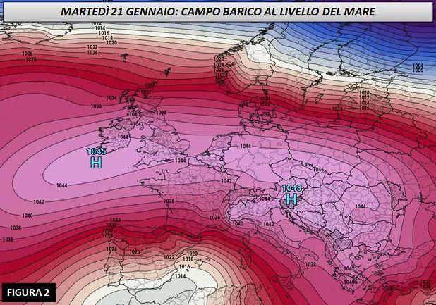 Il campo barico al livello del mare per il 21 Gennaio 2020