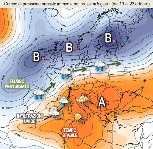 Campo medio della pressione atteso nel periodo 19-23 Ottobre 2020