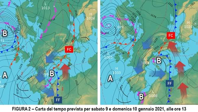 Carta del tempo prevista per il 9 e il 10 gennaio 2021