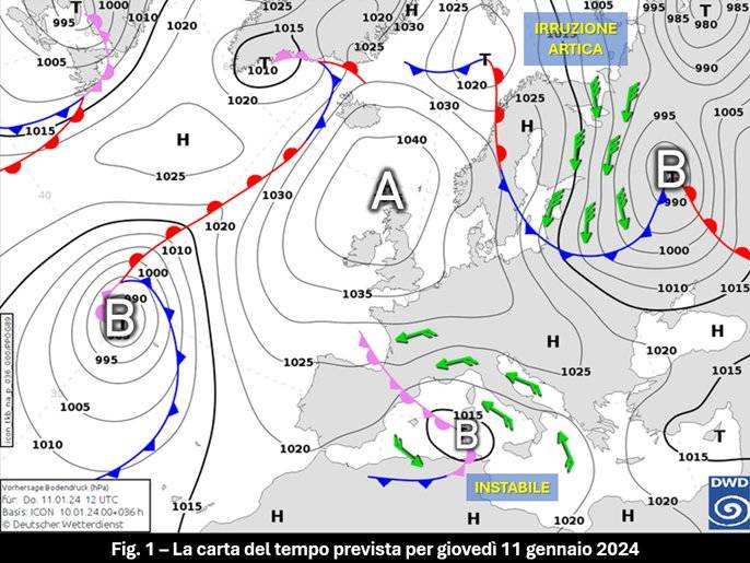 Carta del tempo prevista per l'11 gennaio 2024