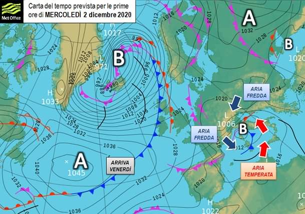 Carta del tempo prevista per il 2 Dicembre 2020