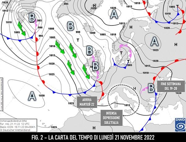 Carta del tempo prevista per il 21 novembre 2022