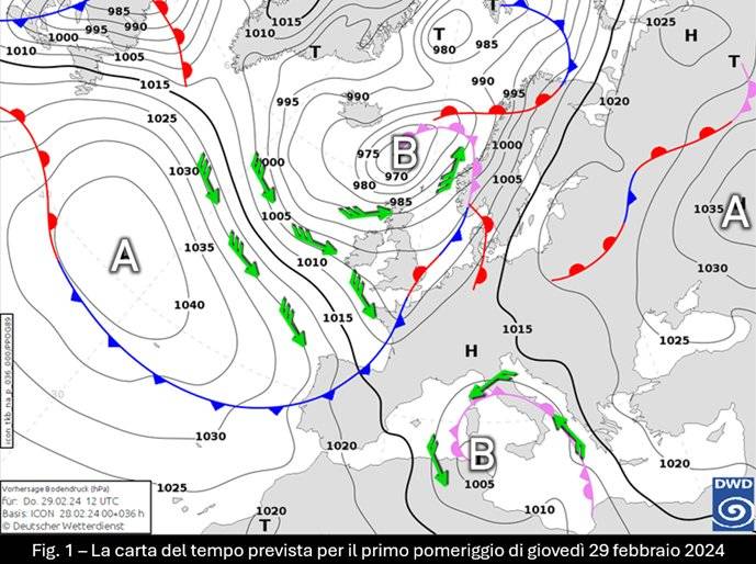 Carta del tempo prevista per il 29 febbraio 2024