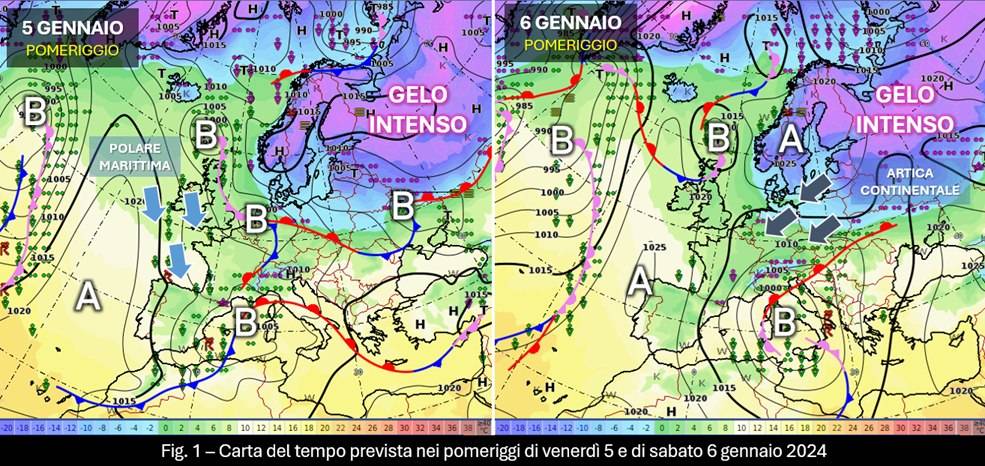 Carta del tempo prevista per il 5 e 6 gennaio 2024