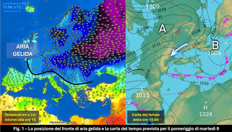 Carta del tempo prevista 8-9 gennaio 2024