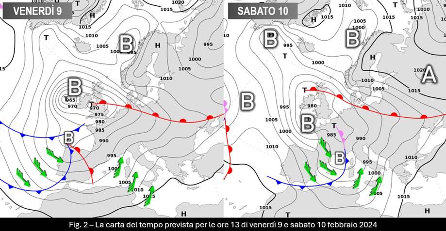 Carta del tempo prevista per il 9-10 febbraio 2024