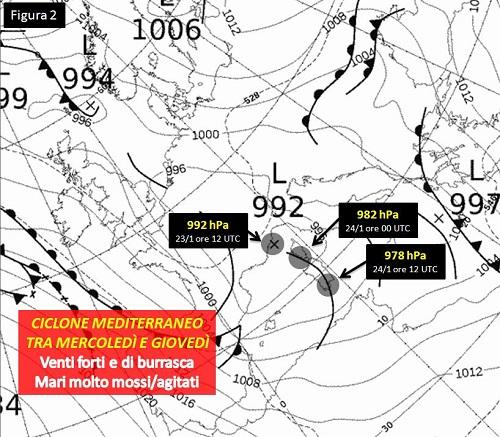 Fig. 2: carta del tempo prevista per mercoledì 23