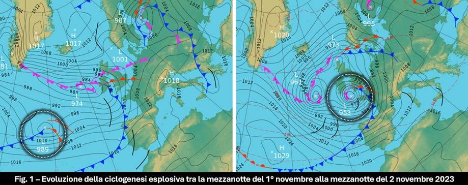 Ciclogenesi esplosiva attesa per giovedì 2 novembre 2023