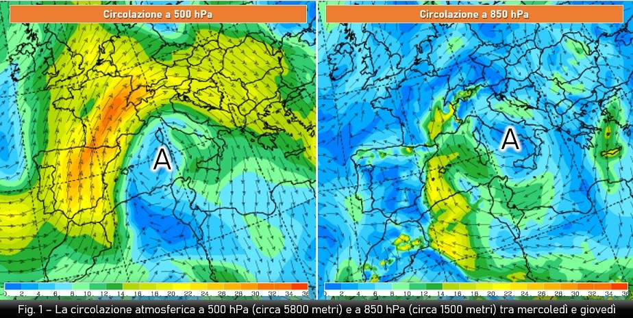 Circolazione atmosferica attesa per il 21-22 giugno 2023