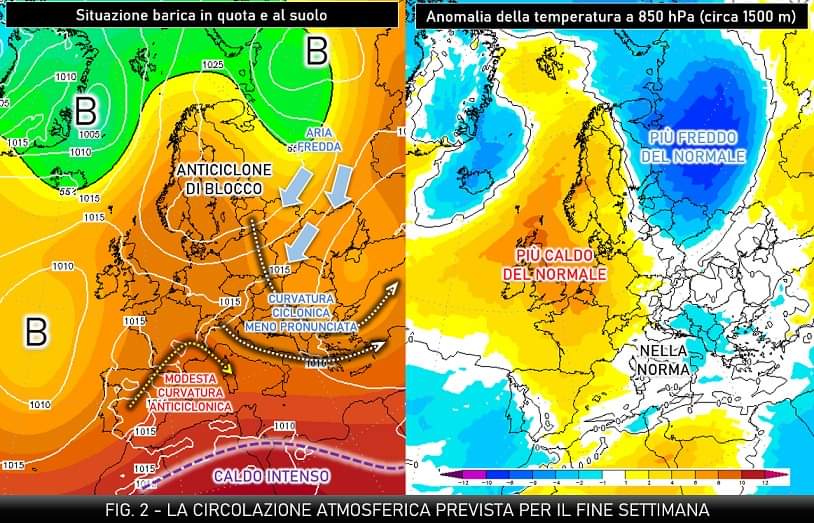 Circolazione atmosferica attesa per il fine settimana 