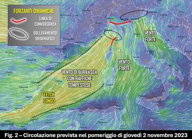 Circolazione atmosferica attesa per il 2 novembre 2023