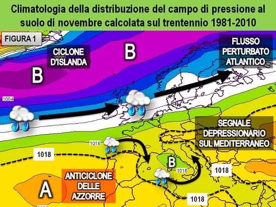 Climatologia distribuzione campo di pressione al suolo per Novembre