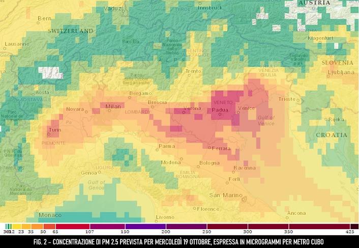 Concentrazione del pm 2.5 prevista per il 19 Ottobre 2022