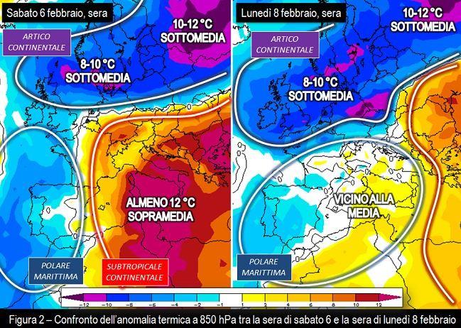 Confronto anomalie termiche tra il 6 e l'8 febbraio 2021