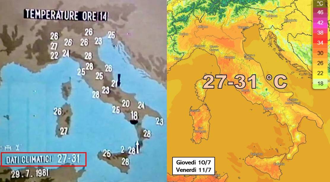 Confronto temperature 1981 vs luglio 2025