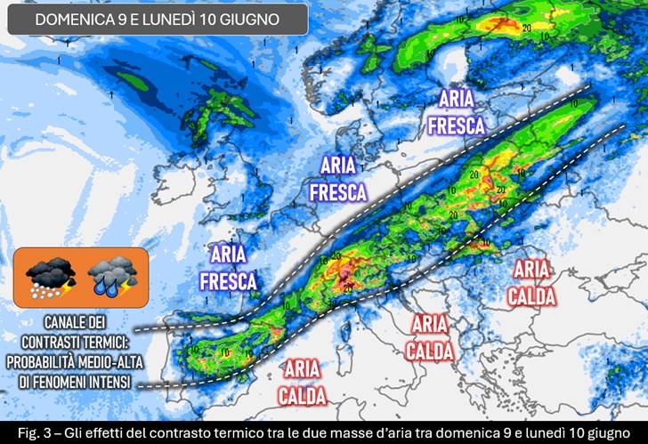 Contrasto termico atteso per il 9-10 giugno 2024