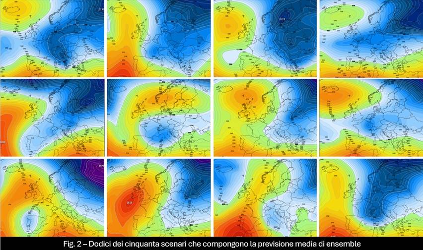 Dodici scenari di ensemble per la fine della prima decade gennaio 2024