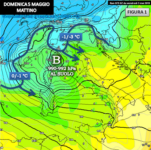 Sinottica attesa per il 5 Maggio 2019 mattina