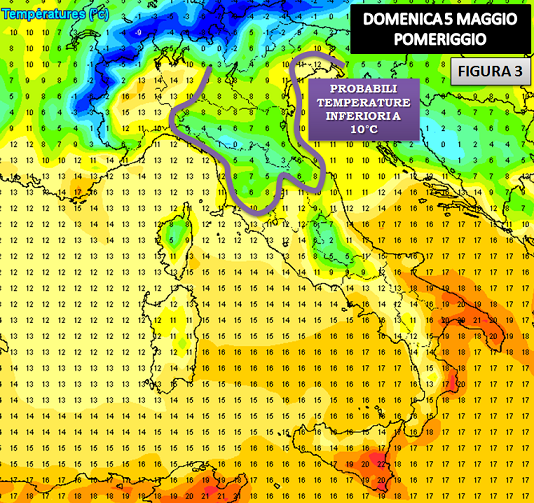 Stima temperature previste per il 5 Maggio 2019 pomeriggio