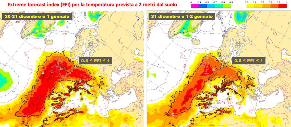 EFI temperatura a 2m inizio gennaio 2022