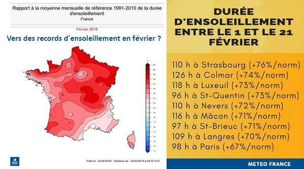 Anomalia dell'eliofania in Francia fino al 21 febbraio