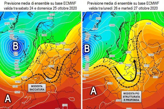 Campo medio della pressione atteso nel periodo 24-27 Ottobre 2020