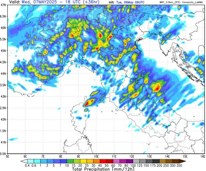 Esempio di una previsione di cumulata modellistica