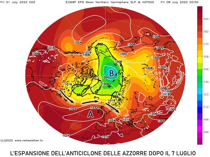 L'espansione dell'Anticiclone delle Azzorre dopo il 7 Luglio