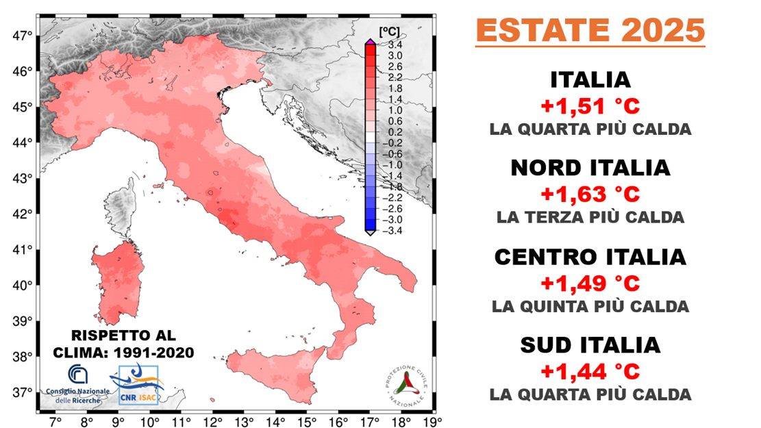 Anomalie termiche estate 2025 Italia