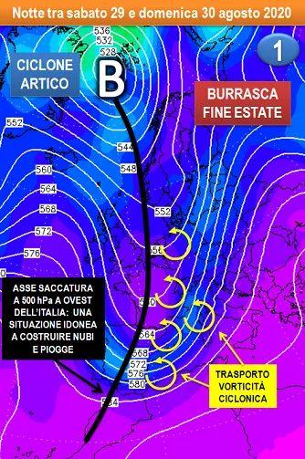 L'evoluzione attesa nella notte tra Sabato 29 e Domenica 30 Agosto