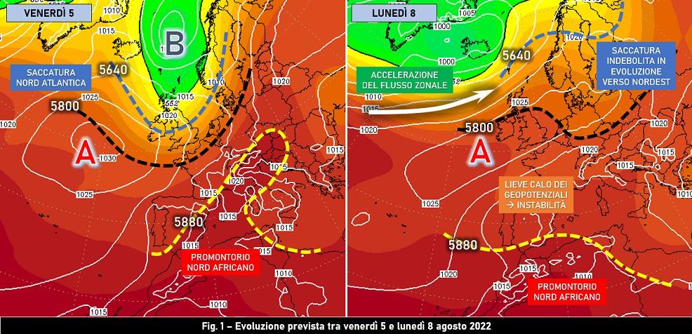 Evoluzione prevista tra il 5 e l'8 Agosto 2022