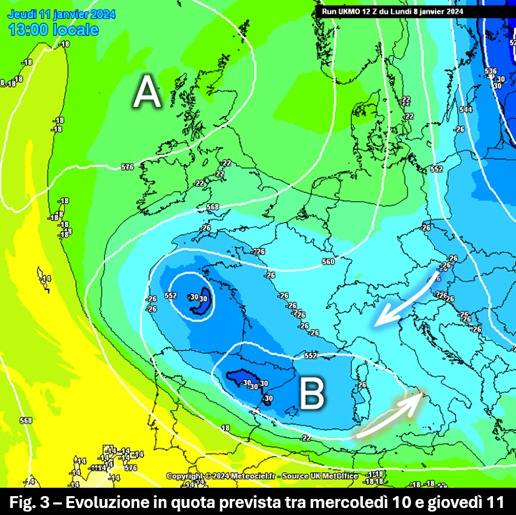 Evoluzione attesa per il 10-11 gennaio 2024