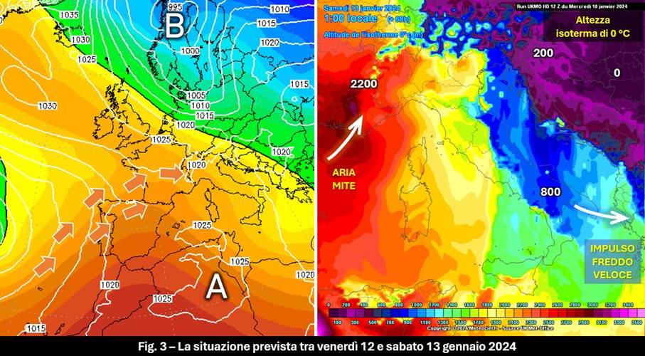 Evoluzione attesa per il 12-13 gennaio 2024