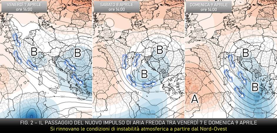 L'evoluzione meteo prevista per il 7-9 aprile 2023