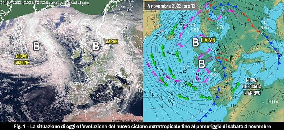 Evoluzione del nuovo ciclone per il 4 novembre 2023