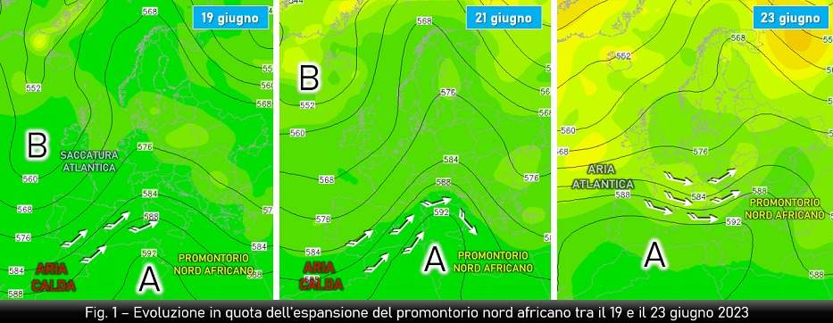 Evoluzione attesa del promontorio nord africano nel periodo 19-23 giugno 2023