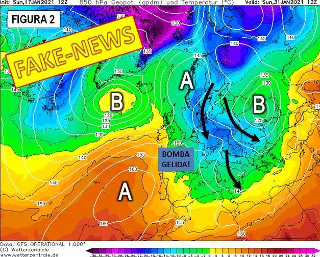 Esempio di mappa usata per le solite fake-news su gelo e neve