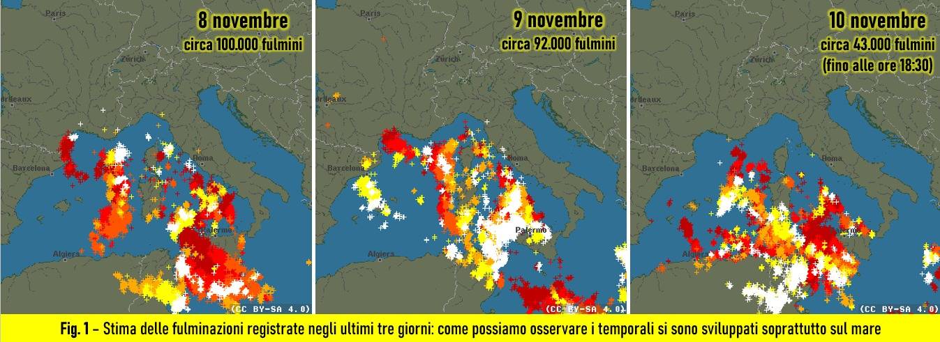 Fulminazioni registrate tra l'8 e il 10 novembre 2024